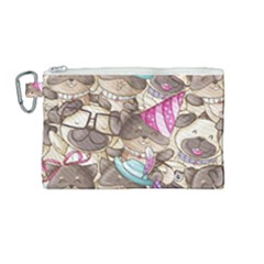 Hand Drawn Animal Pattern Dog Illustration Canvas Cosmetic Bag (medium) by Vaneshart