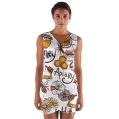 Honey Seamless Pattern Wrap Front Bodycon Dress