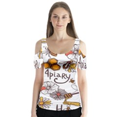 Honey Seamless Pattern Butterfly Sleeve Cutout Tee 