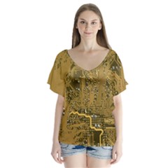 Pcb Printed Circuit Board V-neck Flutter Sleeve Top