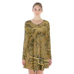 Pcb Printed Circuit Board Long Sleeve Velvet V-neck Dress