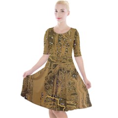 Pcb Printed Circuit Board Quarter Sleeve A-Line Dress