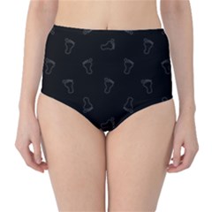 Neon Style Black And White Footprints Motif Pattern Classic High-waist Bikini Bottoms