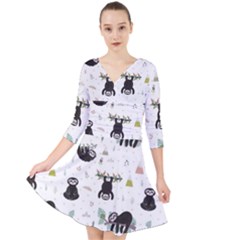Cute Sloths Quarter Sleeve Front Wrap Dress by Sobalvarro
