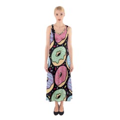 Colorful Donut Seamless Pattern On Black Vector Sleeveless Maxi Dress by Sobalvarro