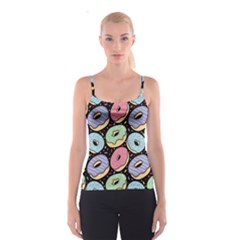 Colorful Donut Seamless Pattern On Black Vector Spaghetti Strap Top by Sobalvarro