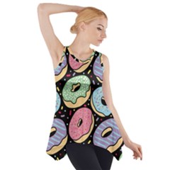 Colorful Donut Seamless Pattern On Black Vector Side Drop Tank Tunic by Sobalvarro