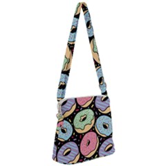 Colorful Donut Seamless Pattern On Black Vector Zipper Messenger Bag by Sobalvarro