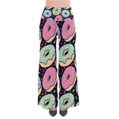 Colorful Donut Seamless Pattern On Black Vector So Vintage Palazzo Pants by Sobalvarro