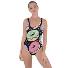 Colorful Donut Seamless Pattern On Black Vector Bring Sexy Back Swimsuit by Sobalvarro