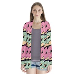 Colorful Donut Seamless Pattern On Black Vector Drape Collar Cardigan by Sobalvarro