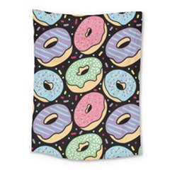 Colorful Donut Seamless Pattern On Black Vector Medium Tapestry by Sobalvarro