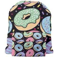 Colorful Donut Seamless Pattern On Black Vector Giant Full Print Backpack by Sobalvarro