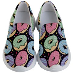 Colorful Donut Seamless Pattern On Black Vector Kids Lightweight Slip Ons by Sobalvarro