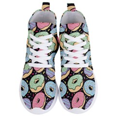 Colorful Donut Seamless Pattern On Black Vector Women s Lightweight High Top Sneakers by Sobalvarro