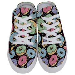 Colorful Donut Seamless Pattern On Black Vector Half Slippers by Sobalvarro