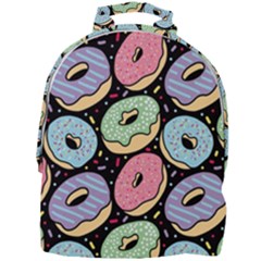 Colorful Donut Seamless Pattern On Black Vector Mini Full Print Backpack by Sobalvarro