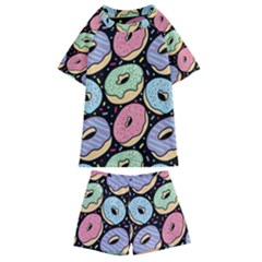 Colorful Donut Seamless Pattern On Black Vector Kids  Swim Tee And Shorts Set by Sobalvarro