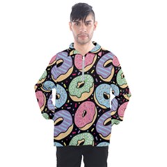 Colorful Donut Seamless Pattern On Black Vector Men s Half Zip Pullover by Sobalvarro