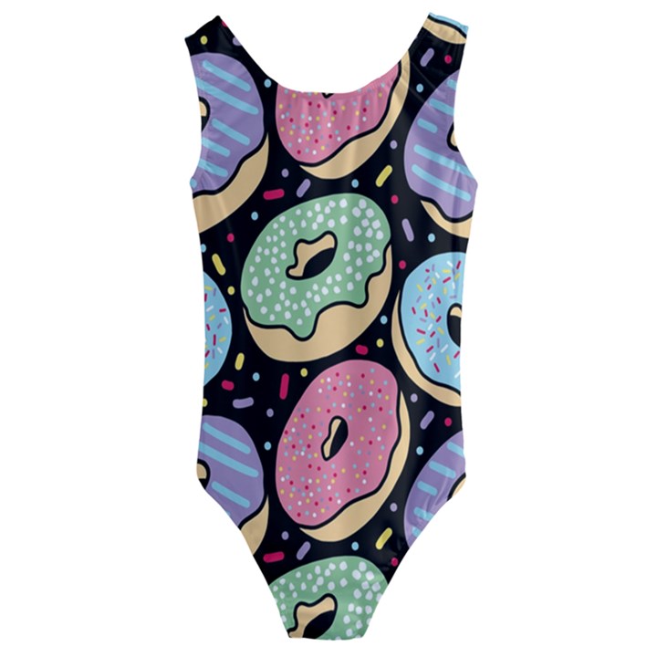 Colorful Donut Seamless Pattern On Black Vector Kids  Cut-Out Back One Piece Swimsuit