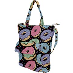 Colorful Donut Seamless Pattern On Black Vector Shoulder Tote Bag by Sobalvarro