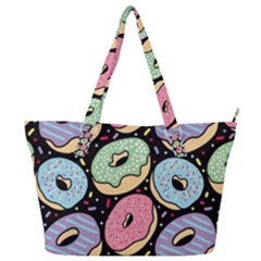 Colorful Donut Seamless Pattern On Black Vector Full Print Shoulder Bag by Sobalvarro