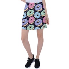 Colorful Donut Seamless Pattern On Black Vector Tennis Skirt by Sobalvarro