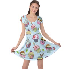 Cupcake Doodle Pattern Cap Sleeve Dress
