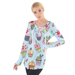 Cupcake Doodle Pattern Tie Up Tee