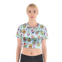 Cupcake Doodle Pattern Cotton Crop Top by Sobalvarro