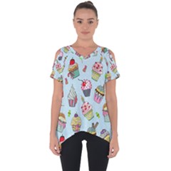 Cupcake Doodle Pattern Cut Out Side Drop Tee by Sobalvarro