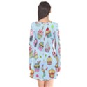 Cupcake Doodle Pattern Long Sleeve V-neck Flare Dress View2