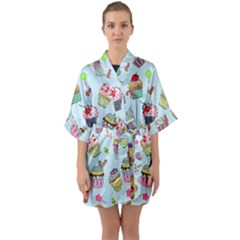 Cupcake Doodle Pattern Half Sleeve Satin Kimono  by Sobalvarro