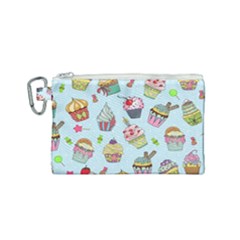 Cupcake Doodle Pattern Canvas Cosmetic Bag (small) by Sobalvarro