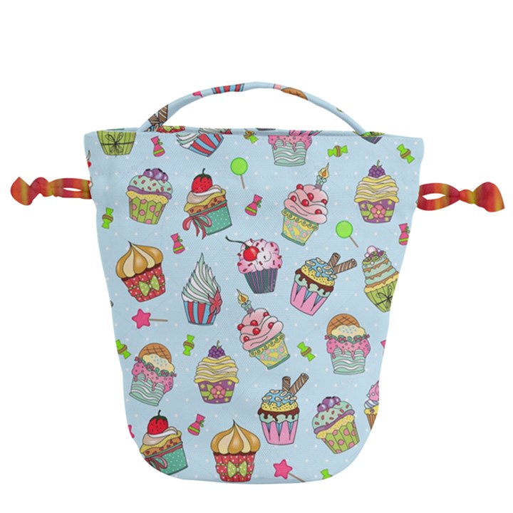 Cupcake Doodle Pattern Drawstring Bucket Bag