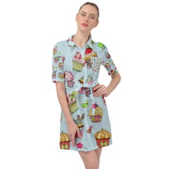 Cupcake Doodle Pattern Belted Shirt Dress by Sobalvarro