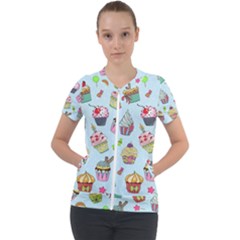 Cupcake Doodle Pattern Short Sleeve Zip Up Jacket by Sobalvarro