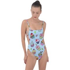 Cupcake Doodle Pattern Tie Strap One Piece Swimsuit by Sobalvarro