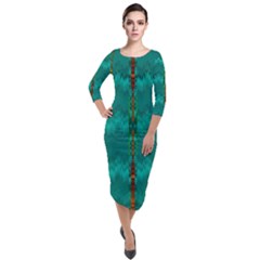 Shimmering Colors From The Sea Decorative Quarter Sleeve Midi Velour Bodycon Dress by pepitasart