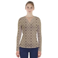 Digital Flowers V-neck Long Sleeve Top