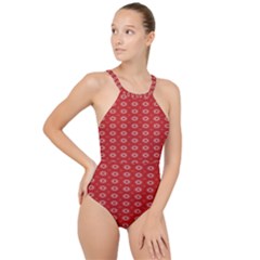 Red Kalider High Neck One Piece Swimsuit by Sparkle