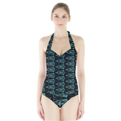 Digital Triangles Halter Swimsuit by Sparkle