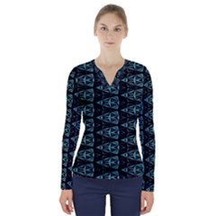 Digital Triangles V-neck Long Sleeve Top by Sparkle