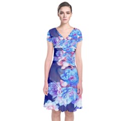 Flowers Short Sleeve Front Wrap Dress by Sparkle