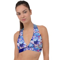 Flowers Halter Plunge Bikini Top