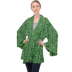 St Patricks Day Long Sleeve Velvet Kimono  by Valentinaart