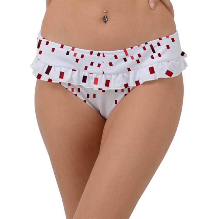 Red And White Matrix Patterned Design Frill Bikini Bottom