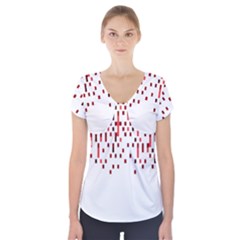 Red And White Matrix Patterned Design Short Sleeve Front Detail Top by dflcprintsclothing