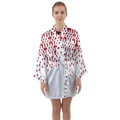 Red And White Matrix Patterned Design Long Sleeve Satin Kimono