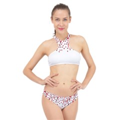 Red And White Matrix Patterned Design High Neck Bikini Set by dflcprintsclothing